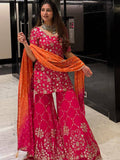 Georgette Sequin Embroidered Sharara Suit — Indian & Pakistani Party Wear