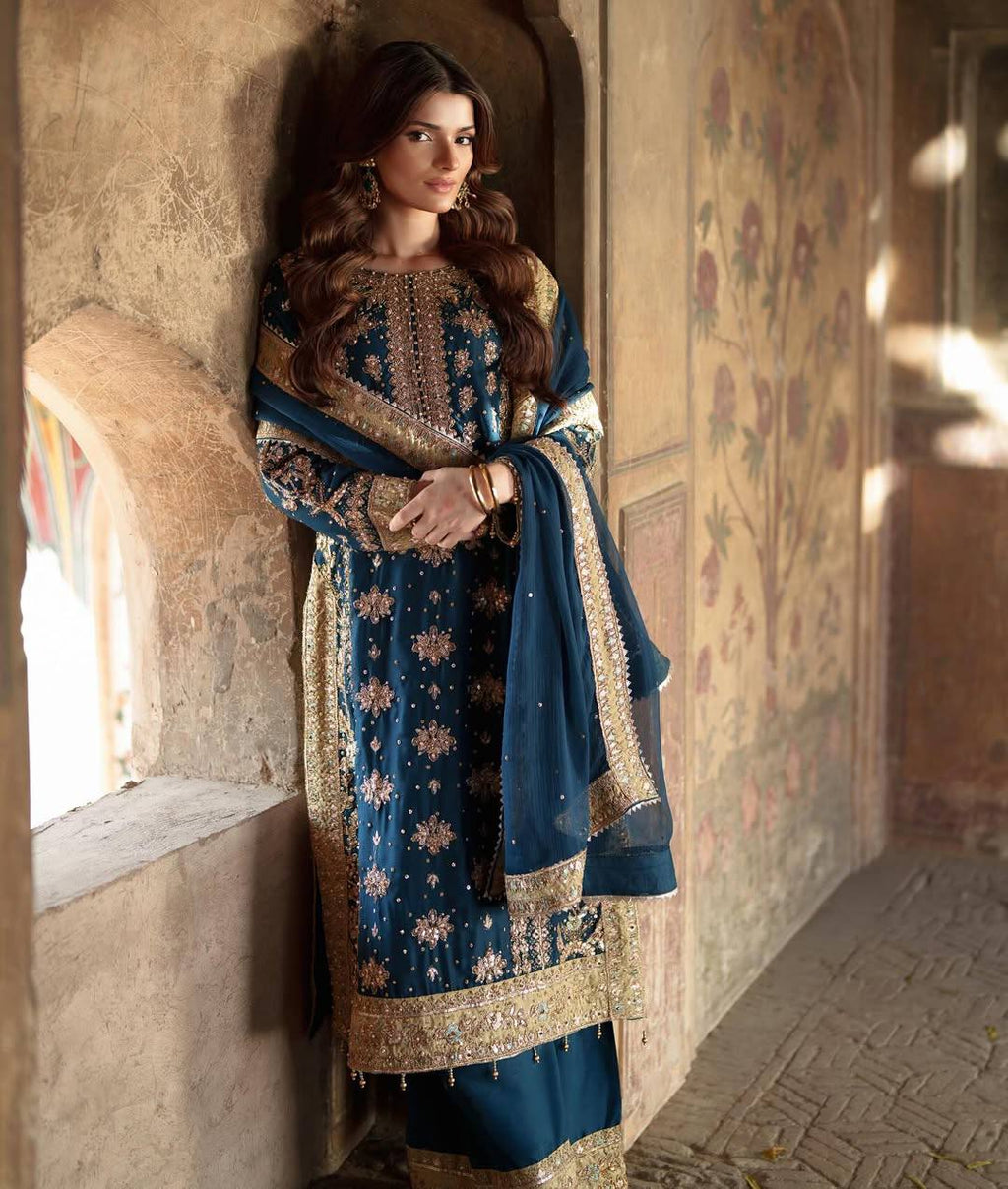 Blue Silk Embroidered Salwar Kameez — Pakistani Wedding & Eid Party Dress