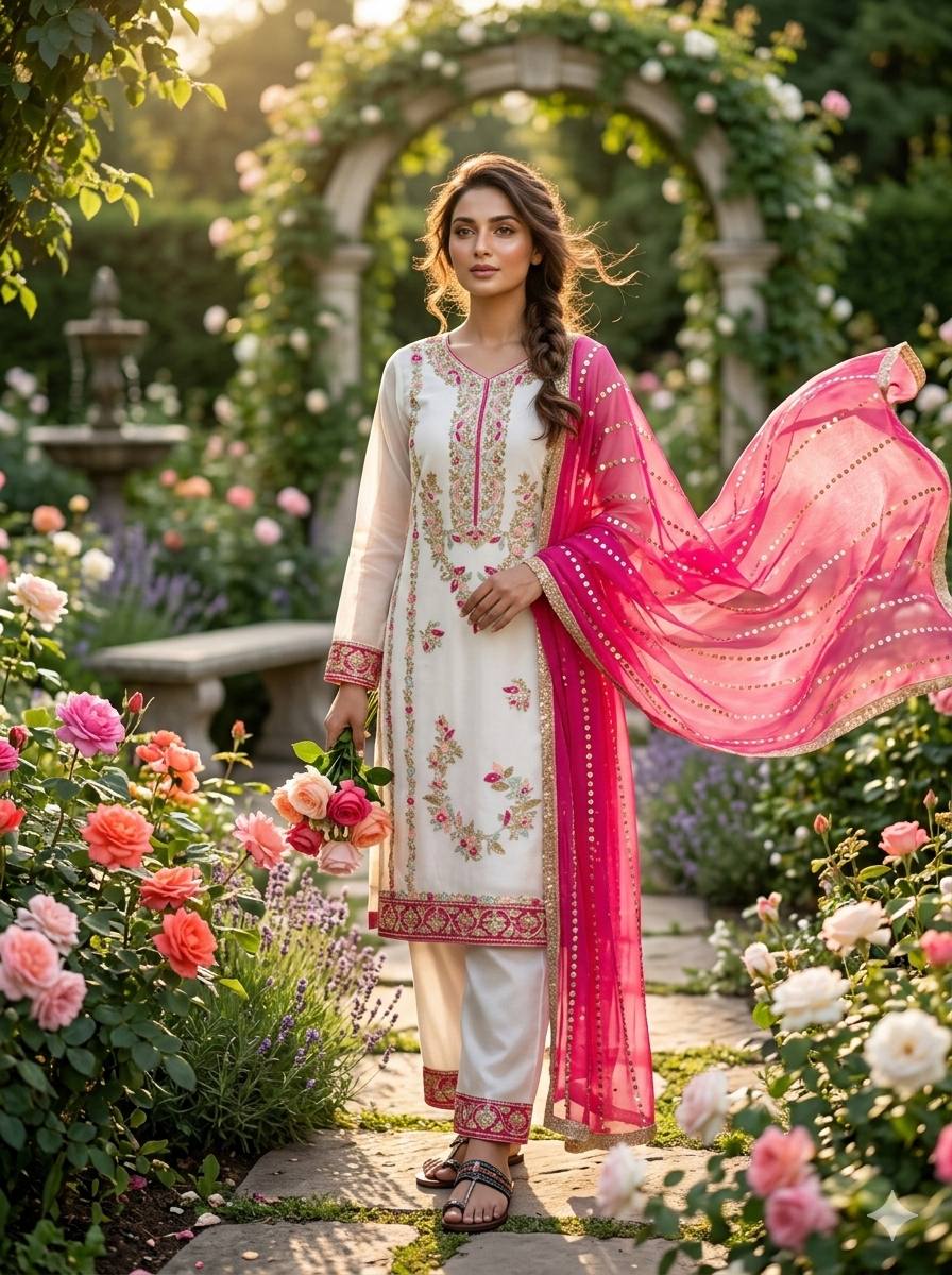 GMY Silk Sequin & Moti Embroidered Straight Pant Suit — Festive Wear