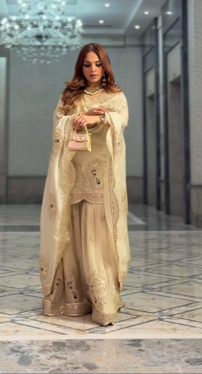 Chinon Silk Embroidered Prom Dress with Coding & Sequence Work