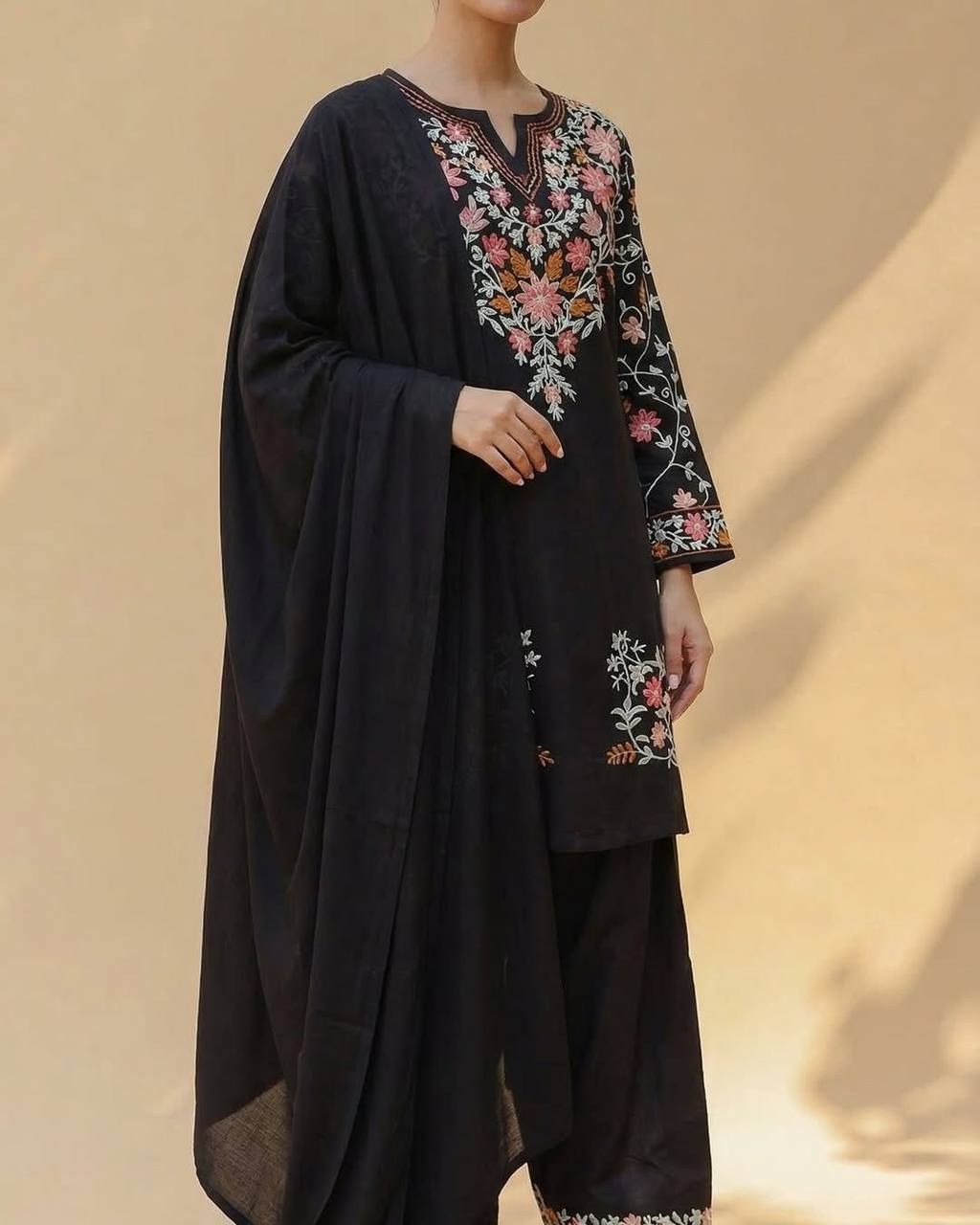 Designer Party Wear Top with Farshi Salwar & Dupatta in Heavy Roman Silk with Embroidery | ND-5058