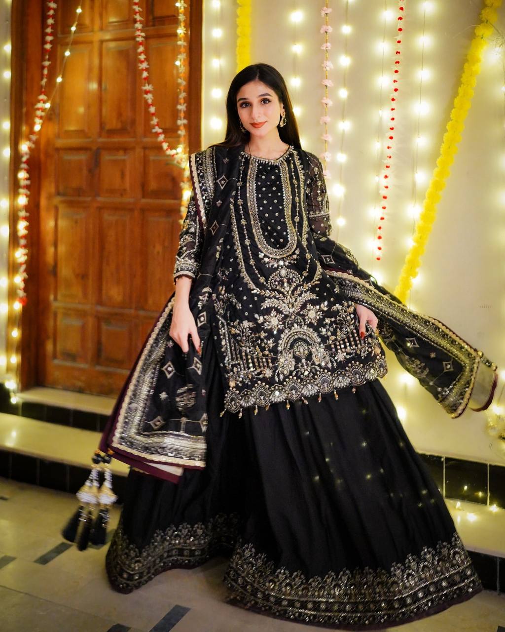Georgette Sequin & Moti Embroidered Palazzo Suit — Multi Colour Festive Wear