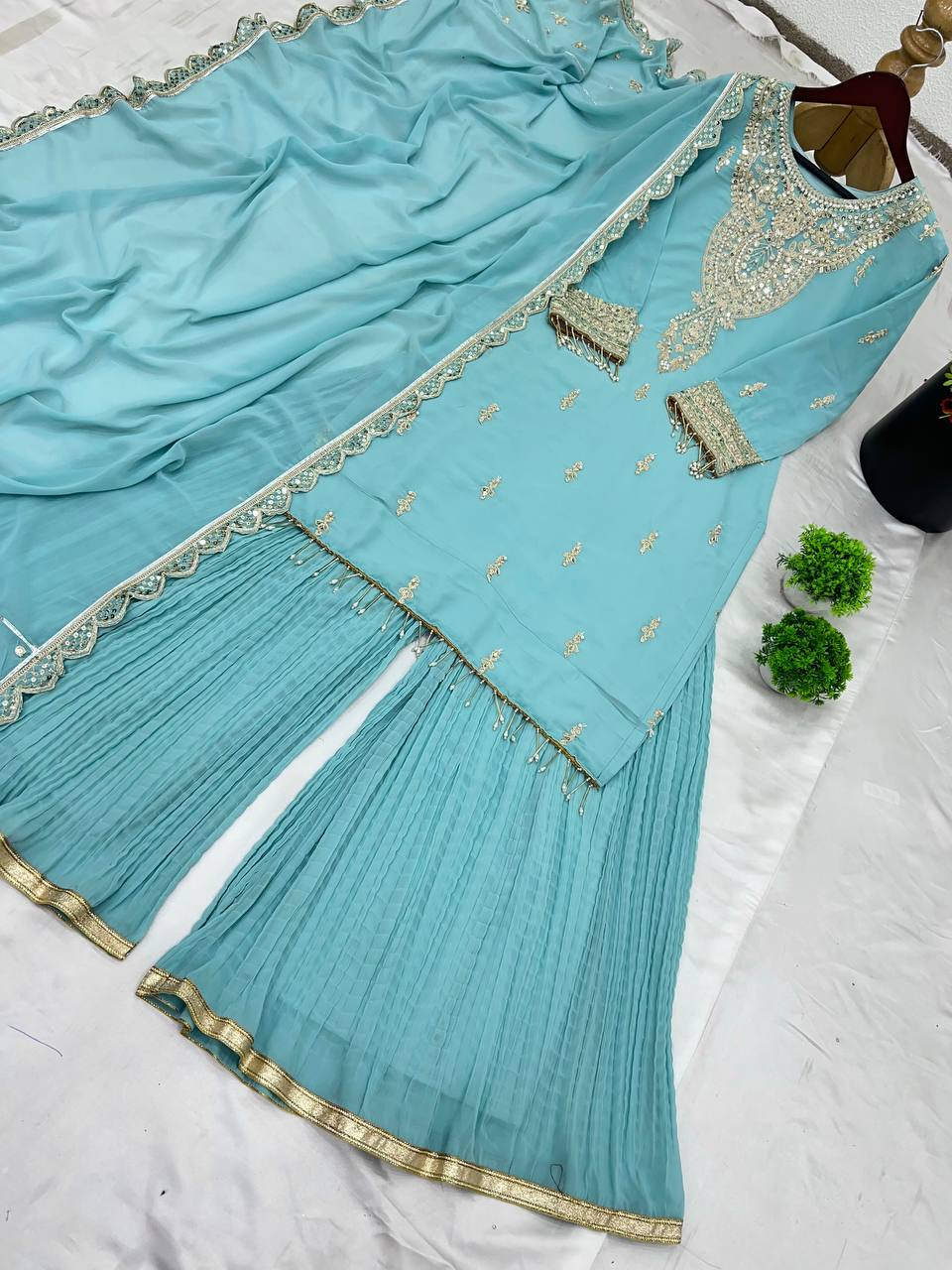 Light Blue Georgette Embroidered Salwar Kameez — Pakistani Wedding Dress