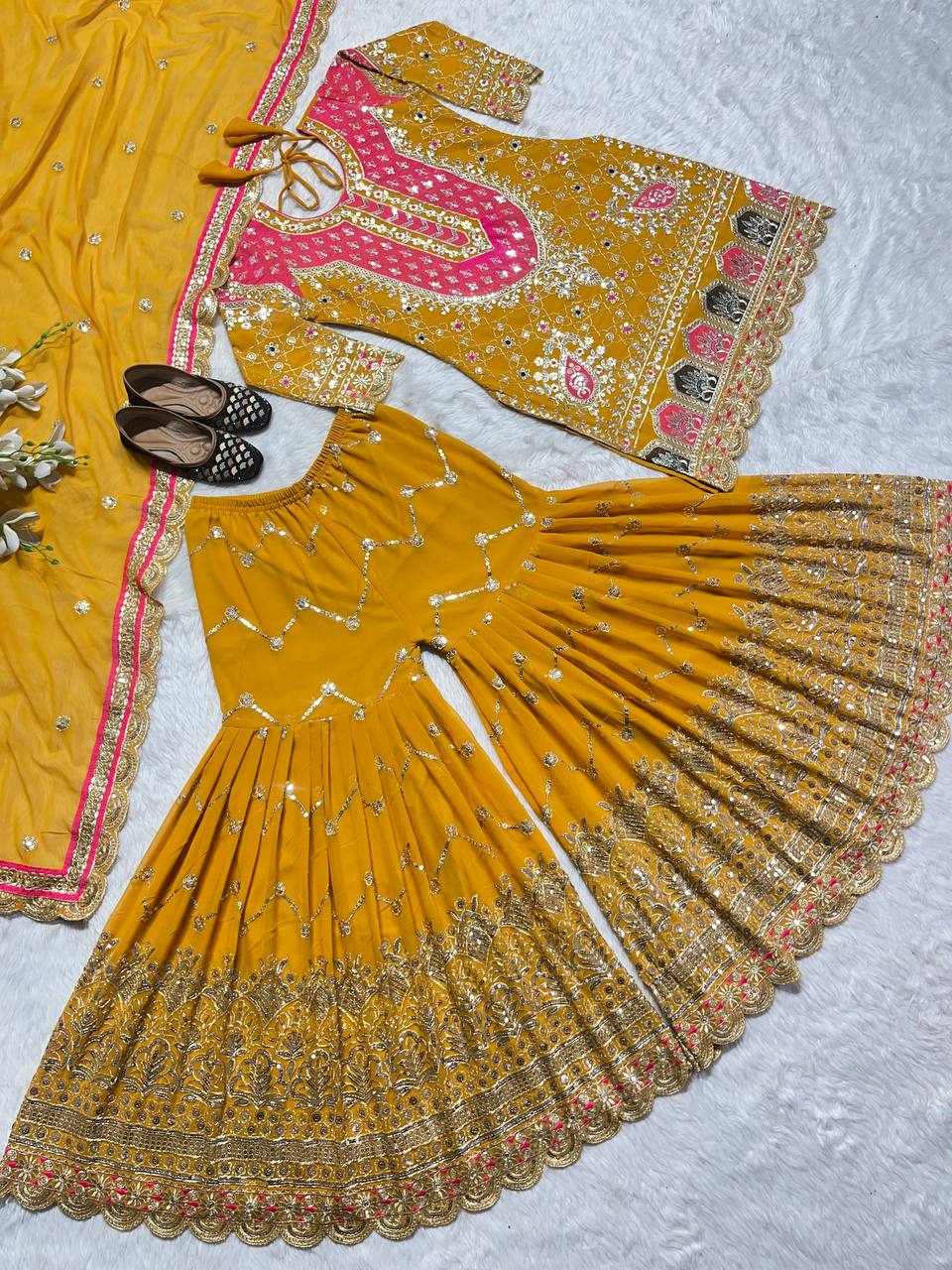 Zahra Women's Georgette Stitched Dhoti Suit In Yellow Colour