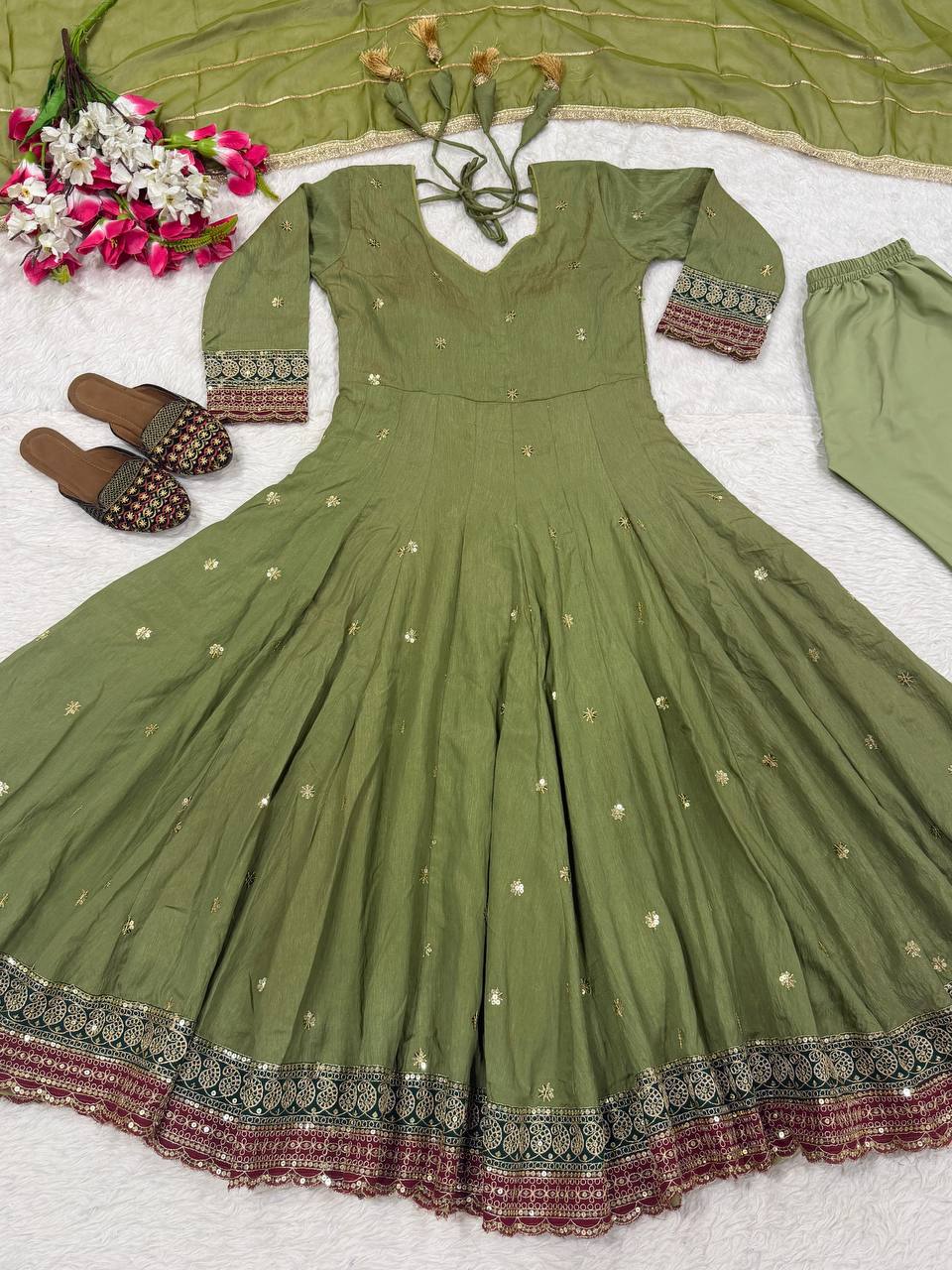 Designer Anarkali Suit in Heavy NC Vichitra Silk with Sequence & Embroidery Work | ND-5061