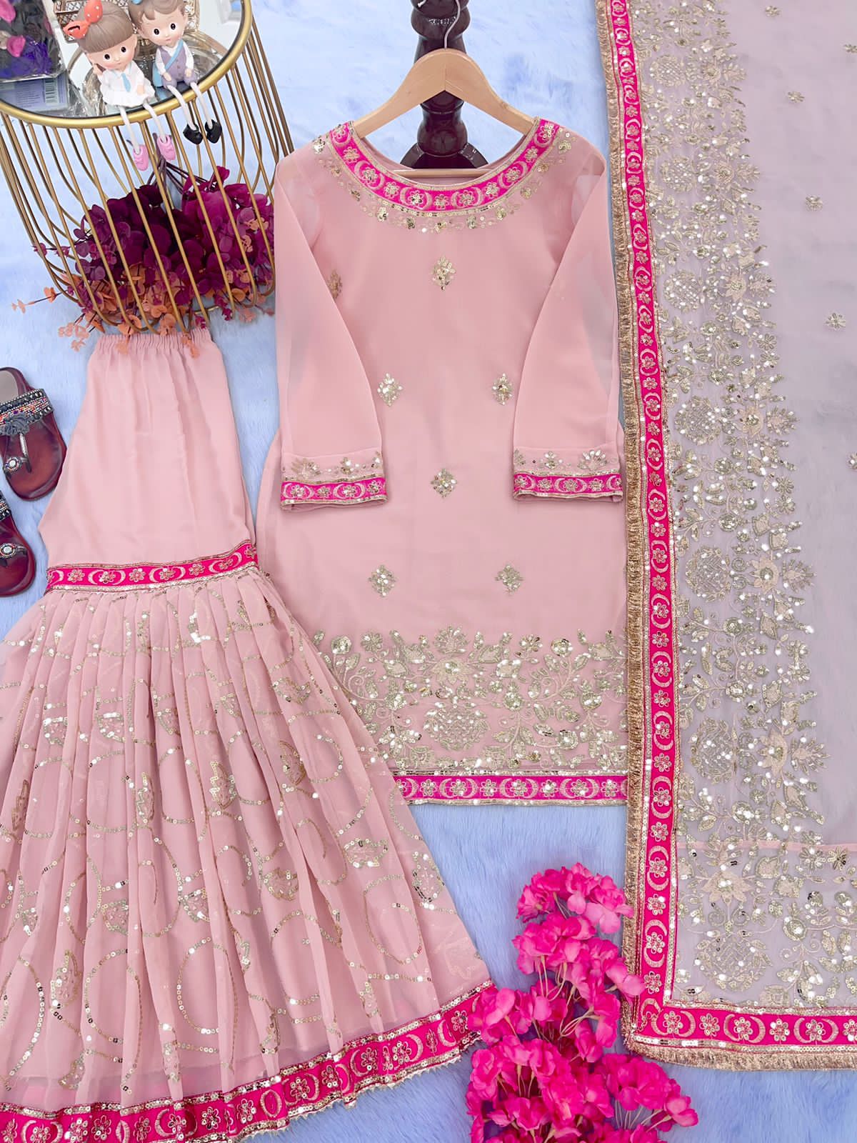 Georgette Embroidered Sharara Anarkali Suit — Indian Wedding & Eid Wear