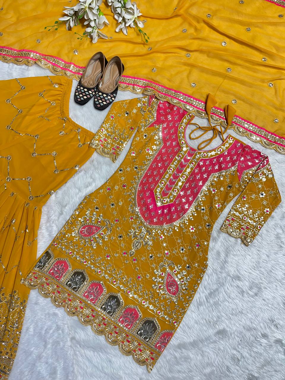Zahra Women's Georgette Stitched Dhoti Suit In Yellow Colour