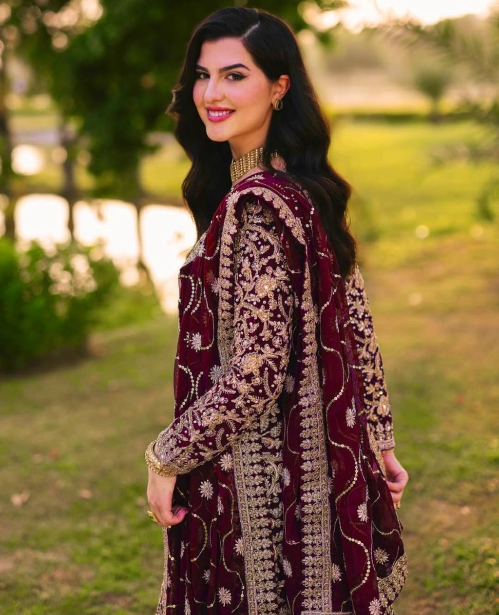 Maroon Faux Georgette Embroidery Salwar Suit
