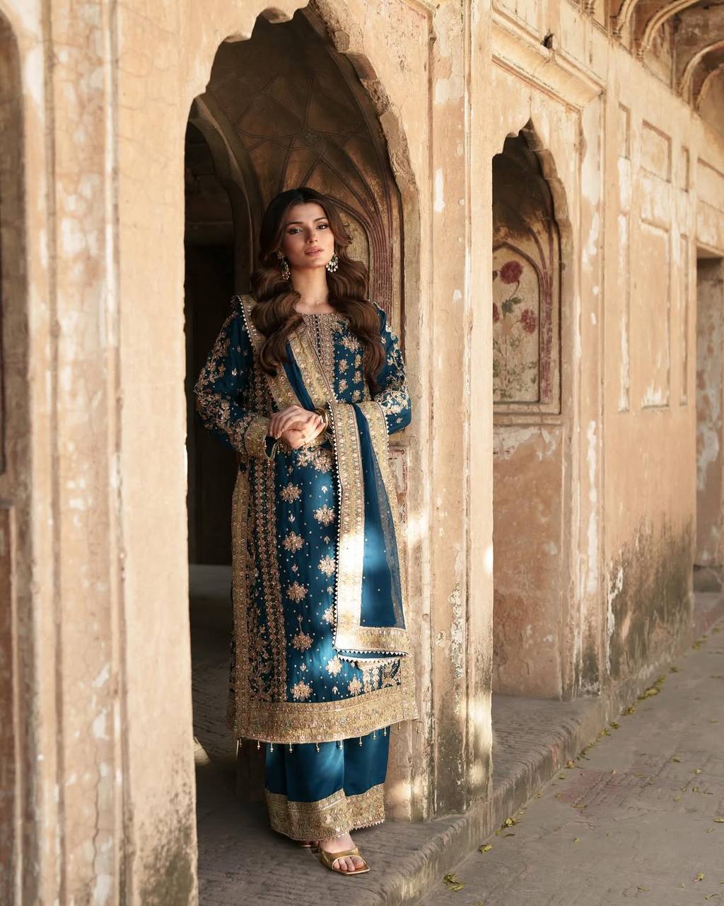 Blue Silk Embroidered Salwar Kameez — Pakistani Wedding & Eid Party Dress