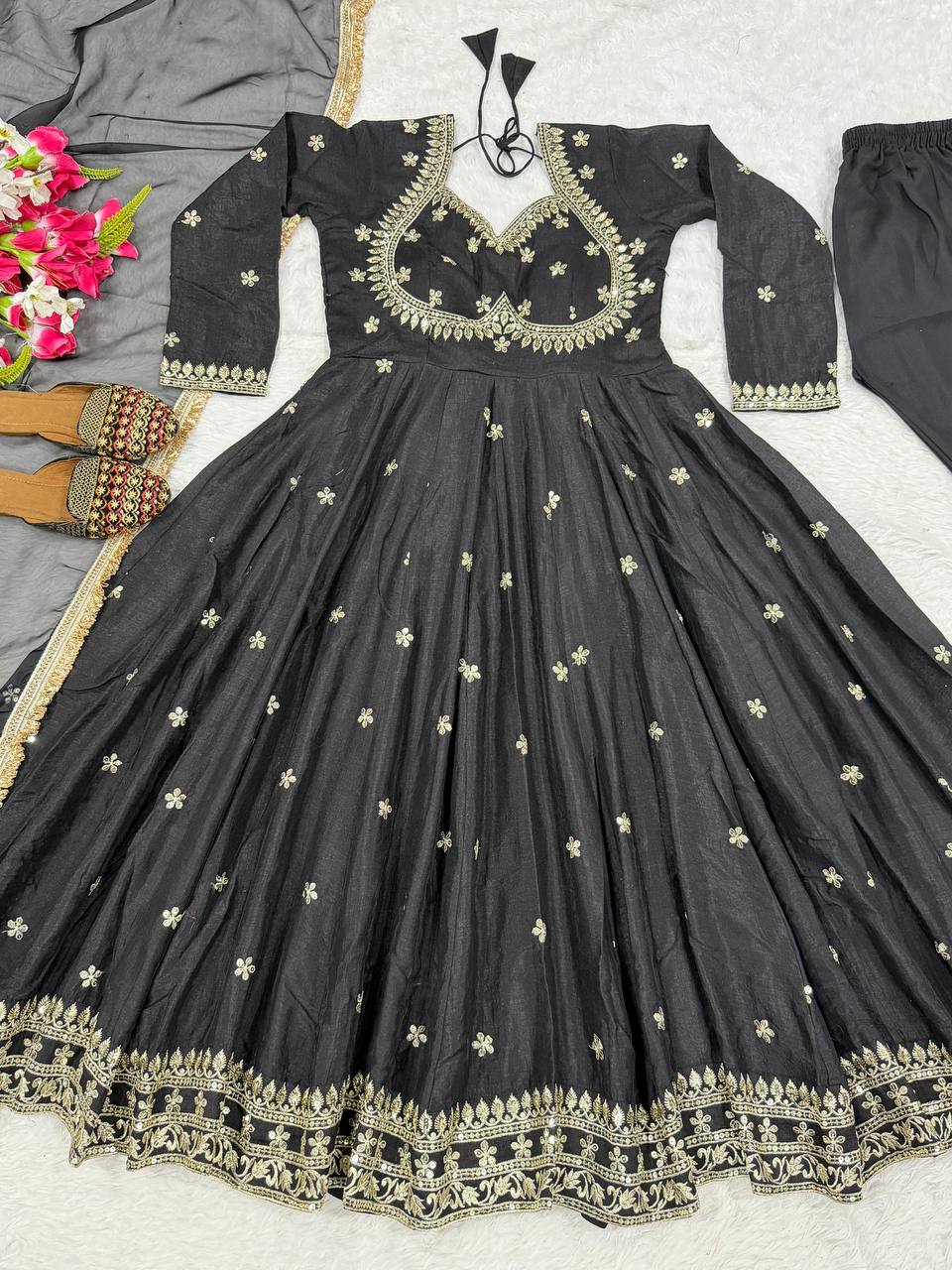 Designer Anarkali Suit in Heavy Vichitra Silk with Sequence & Embroidery Work | ND-5059