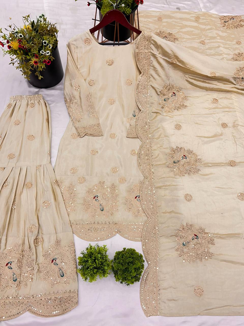 Chinon Silk Embroidered Prom Dress with Coding & Sequence Work