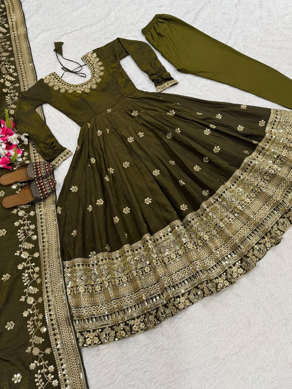 Designer Anarkali Suit in Heavy NC Vichitra Silk with 5mm Sequence & Embroidery Work