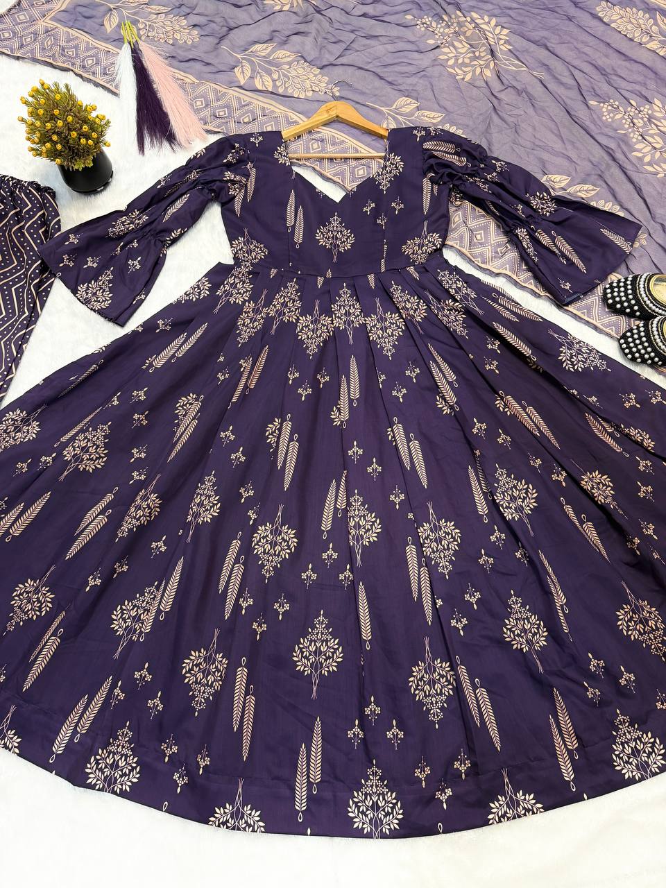 Designer Maslin Cotton Digital Print Anarkali Suit with Pant & Dupatta