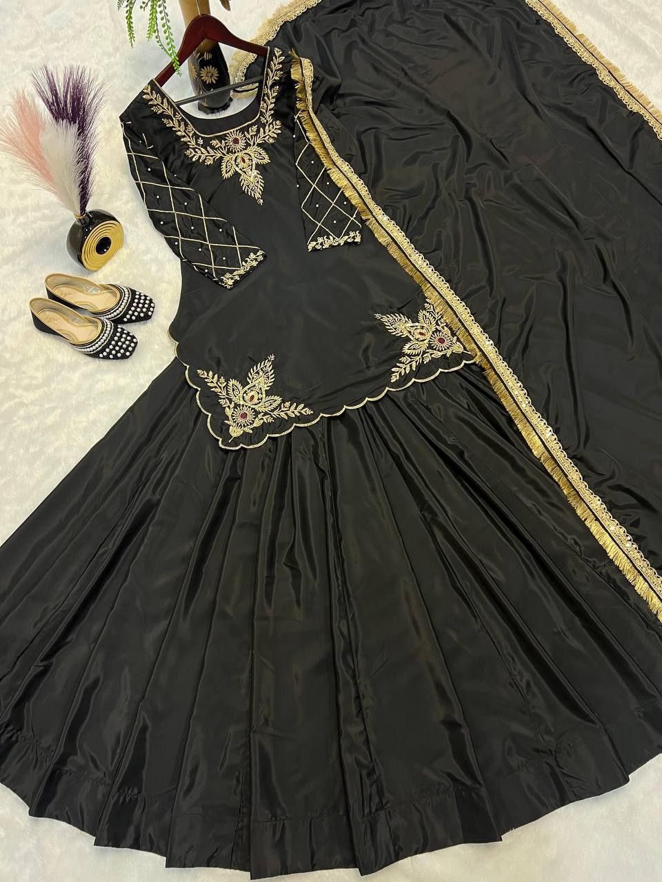 ZAHRA Black Silk Embroidered Abaya Style Gown with Dupatta, Islamic Wedding Dress for Women, Sizes M L XL XXL All AVILABLE