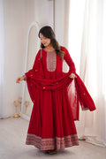 Pure Vichitra Silk Embroidered Anarkali Gown Set with Dupatta
