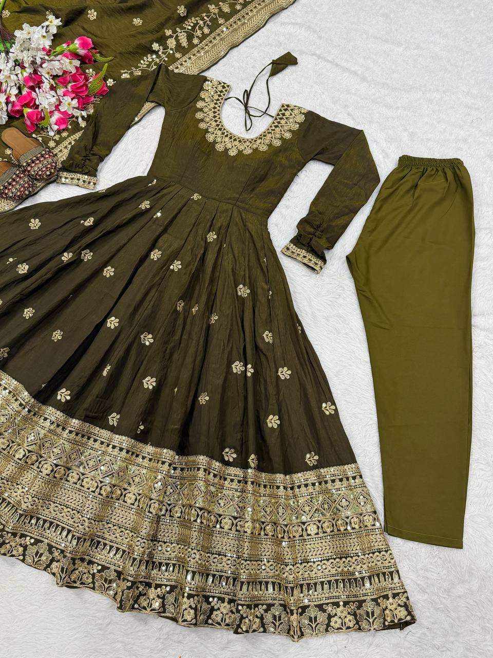 Designer Anarkali Suit in Heavy NC Vichitra Silk with 5mm Sequence & Embroidery Work
