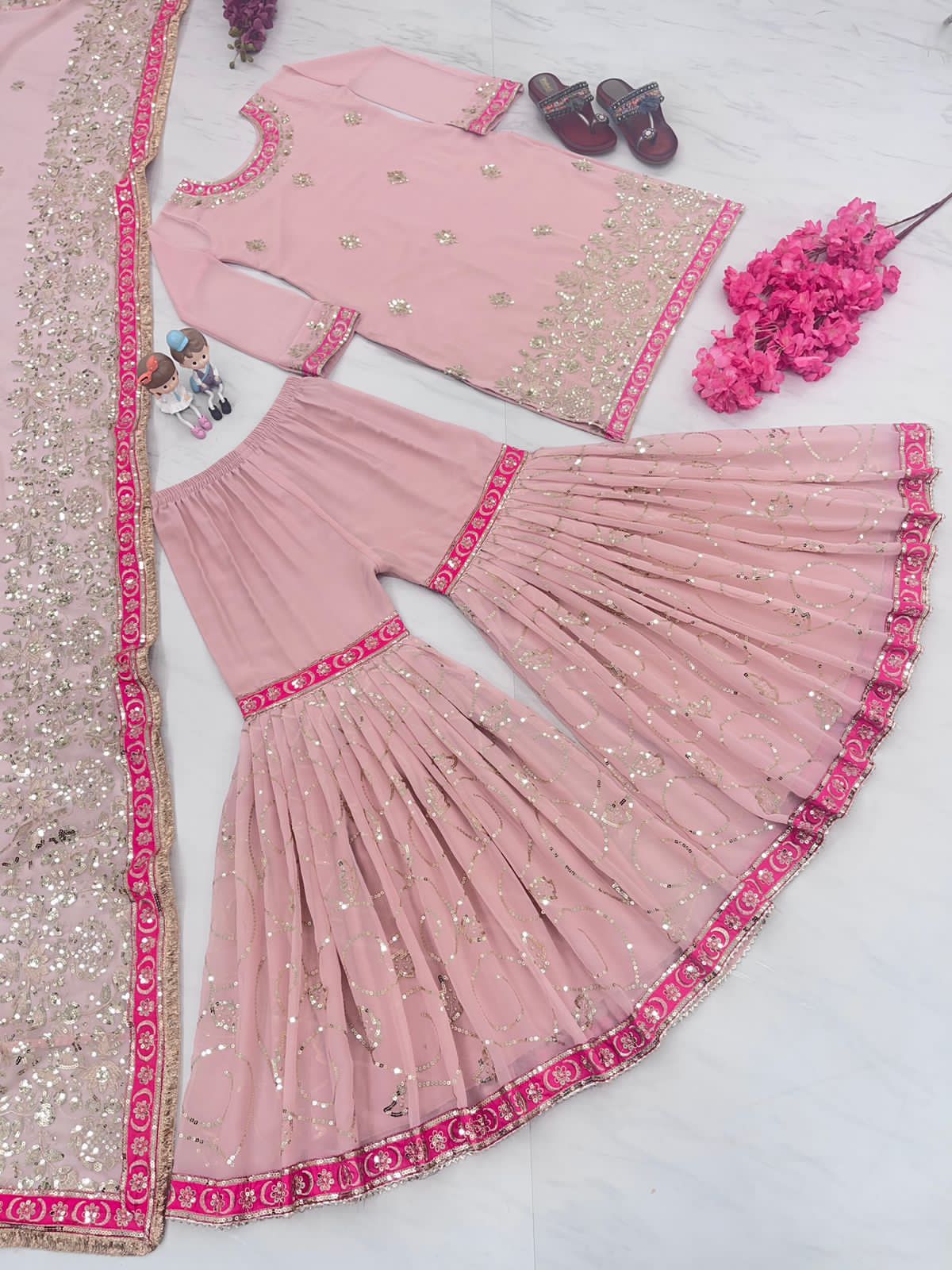 Georgette Embroidered Sharara Anarkali Suit — Indian Wedding & Eid Wear