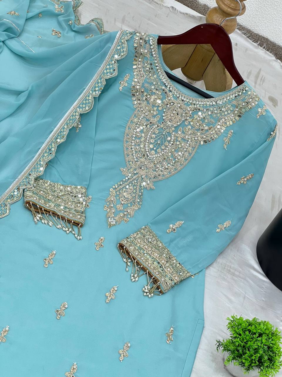 Light Blue Georgette Embroidered Salwar Kameez — Pakistani Wedding Dress
