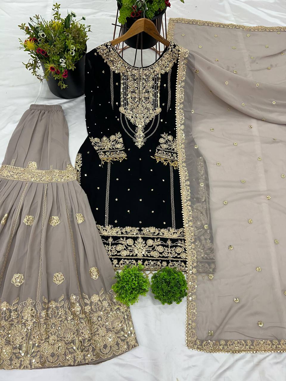 Black Georgette Embroidered Salwar Suit with Sequin & Moti Work