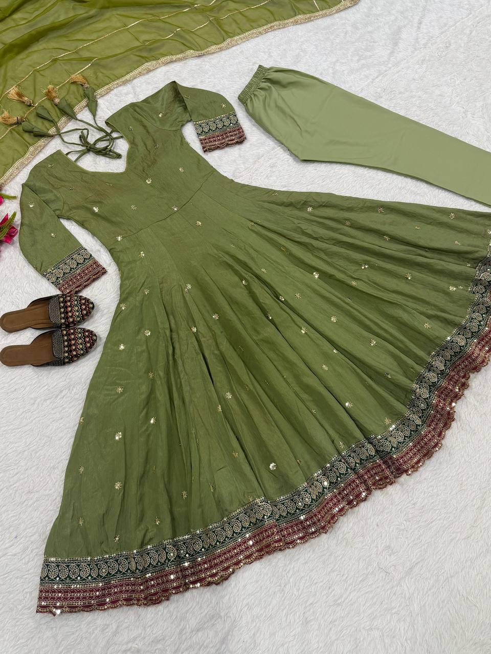 Designer Anarkali Suit in Heavy NC Vichitra Silk with Sequence & Embroidery Work | ND-5061