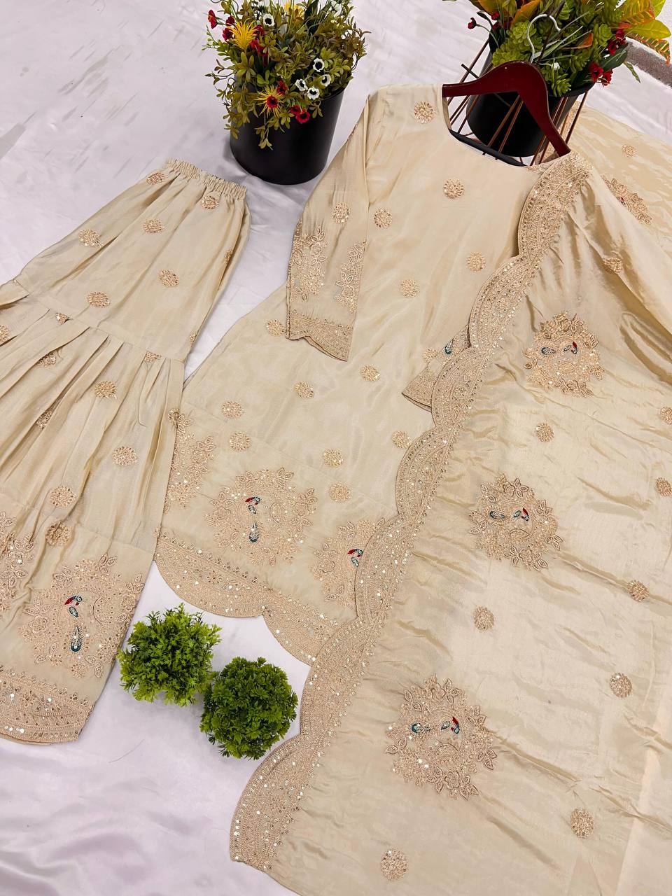 Chinon Silk Embroidered Prom Dress with Coding & Sequence Work