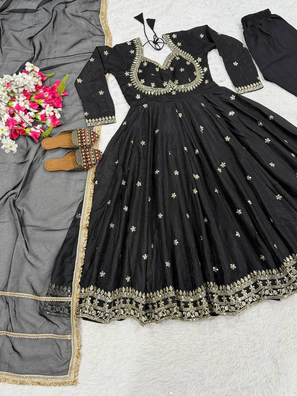 Designer Anarkali Suit in Heavy Vichitra Silk with Sequence & Embroidery Work | ND-5059