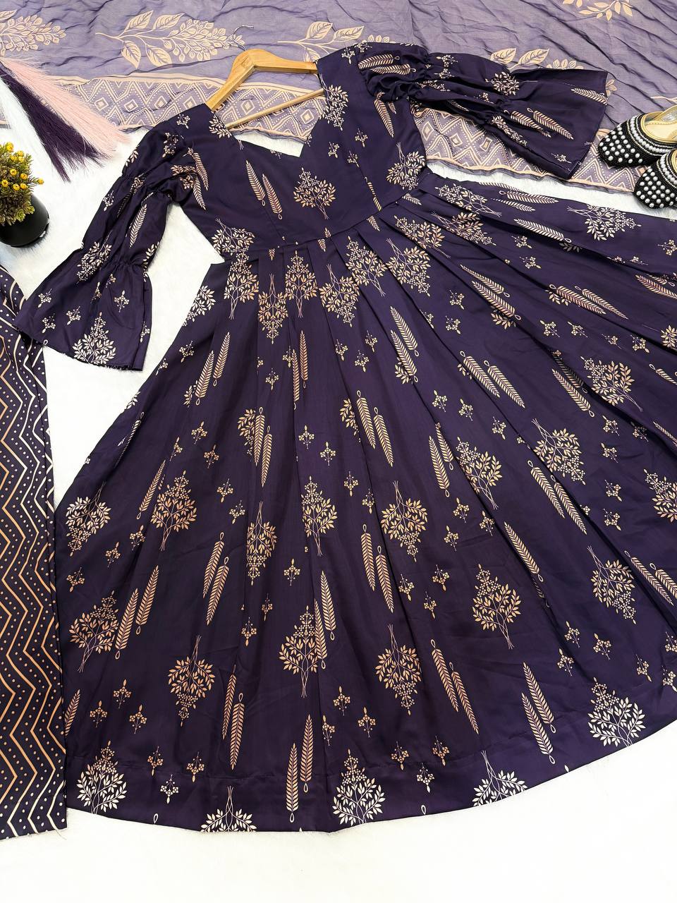 Designer Maslin Cotton Digital Print Anarkali Suit with Pant & Dupatta
