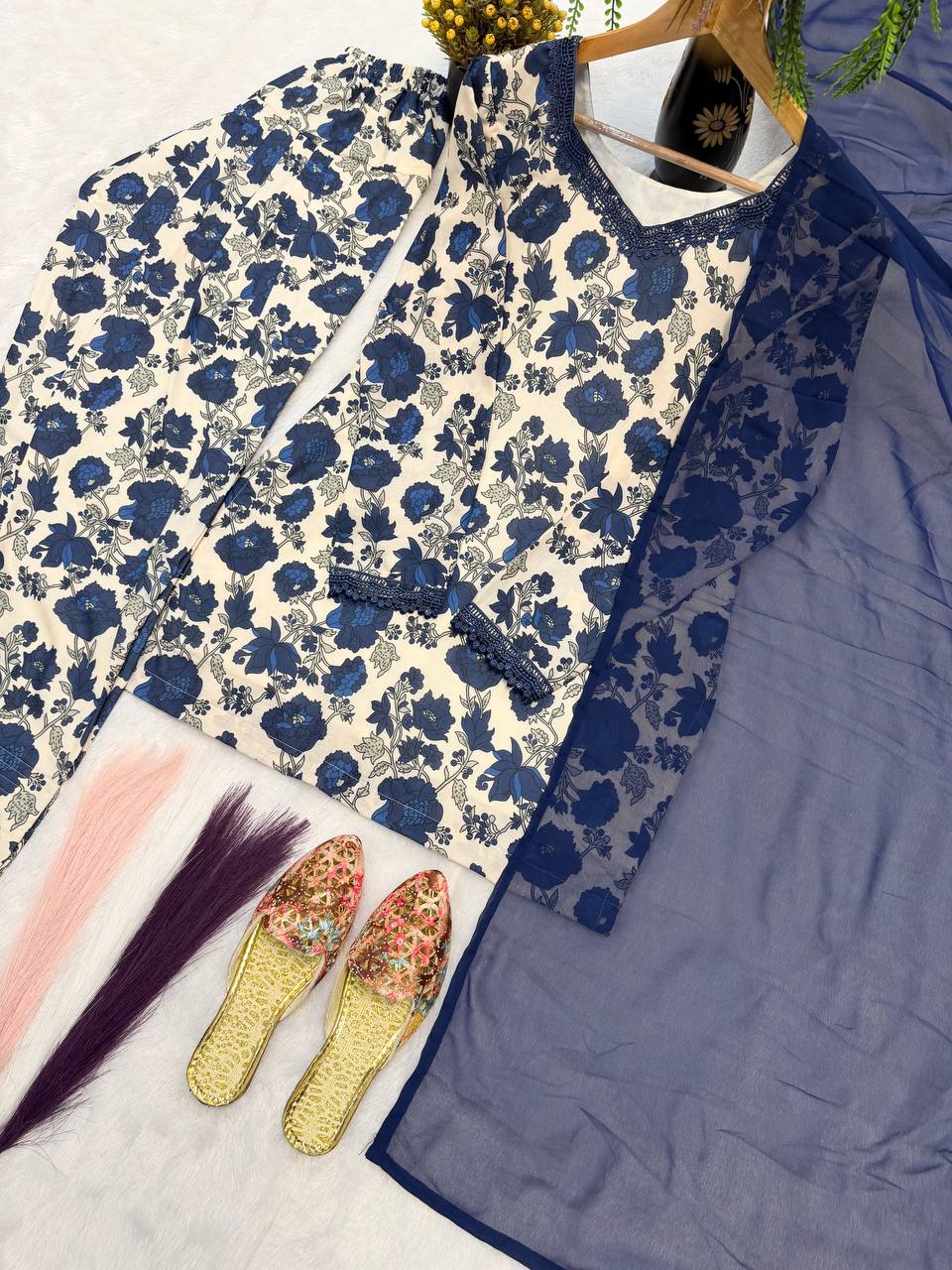 Designer Party Wear Cameric Cotton Top with Farshi Pant and Georgette Dupatta | MF-538