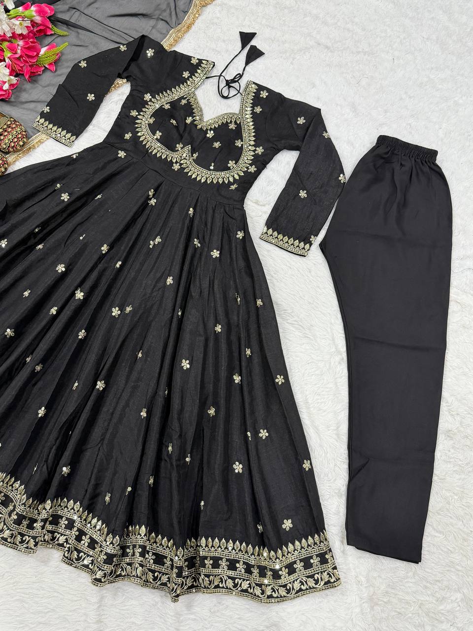 Designer Anarkali Suit in Heavy Vichitra Silk with Sequence & Embroidery Work | ND-5059
