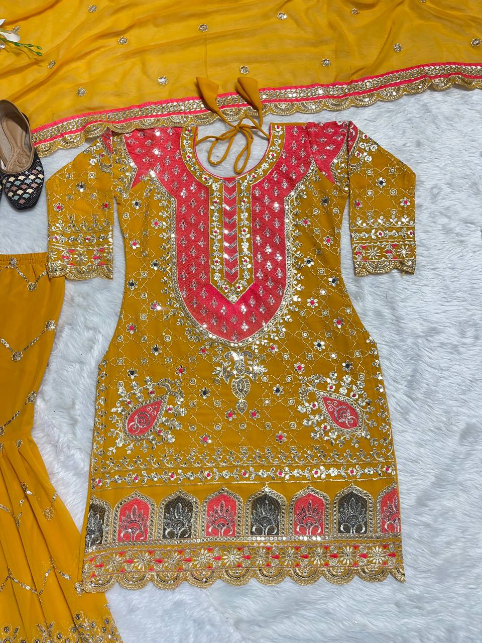 Zahra Women's Georgette Stitched Dhoti Suit In Yellow Colour