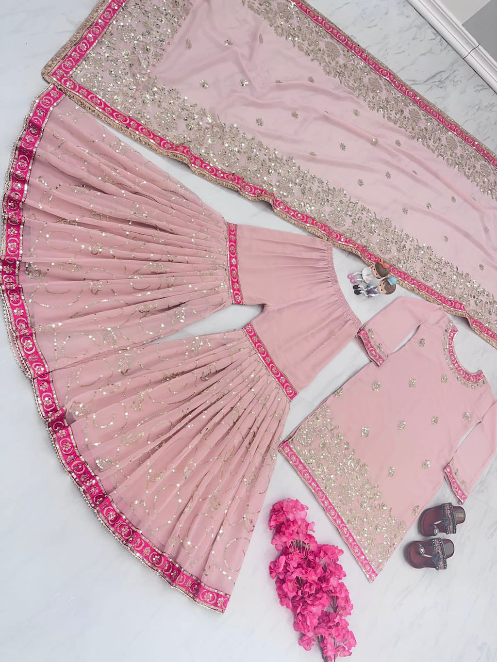 Georgette Embroidered Sharara Anarkali Suit — Indian Wedding & Eid Wear