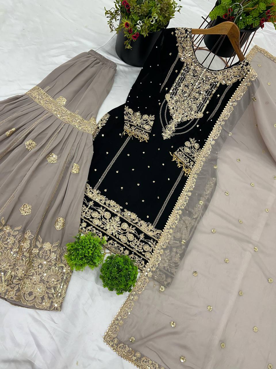 Black Georgette Embroidered Salwar Suit with Sequin & Moti Work