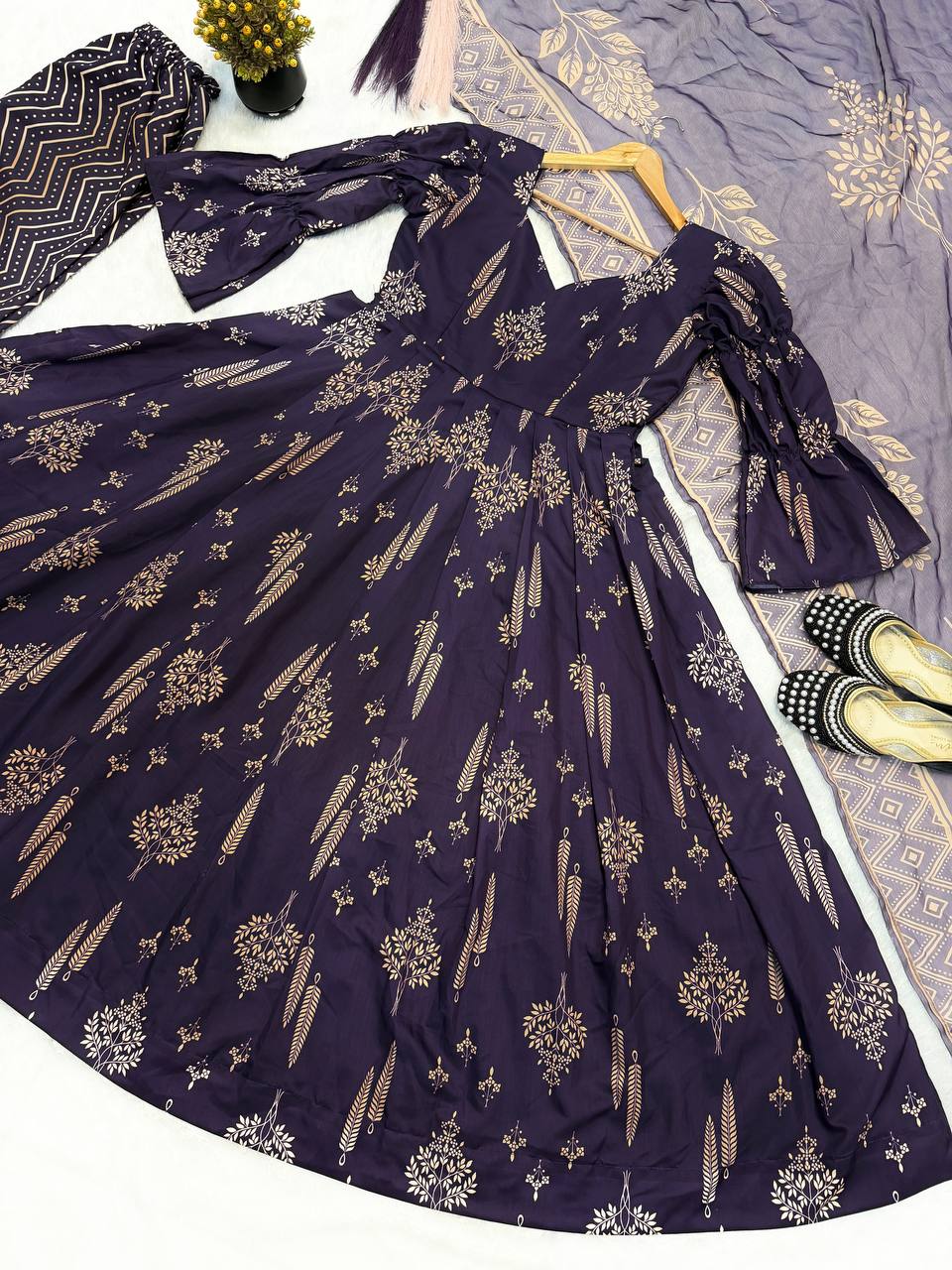 Designer Maslin Cotton Digital Print Anarkali Suit with Pant & Dupatta