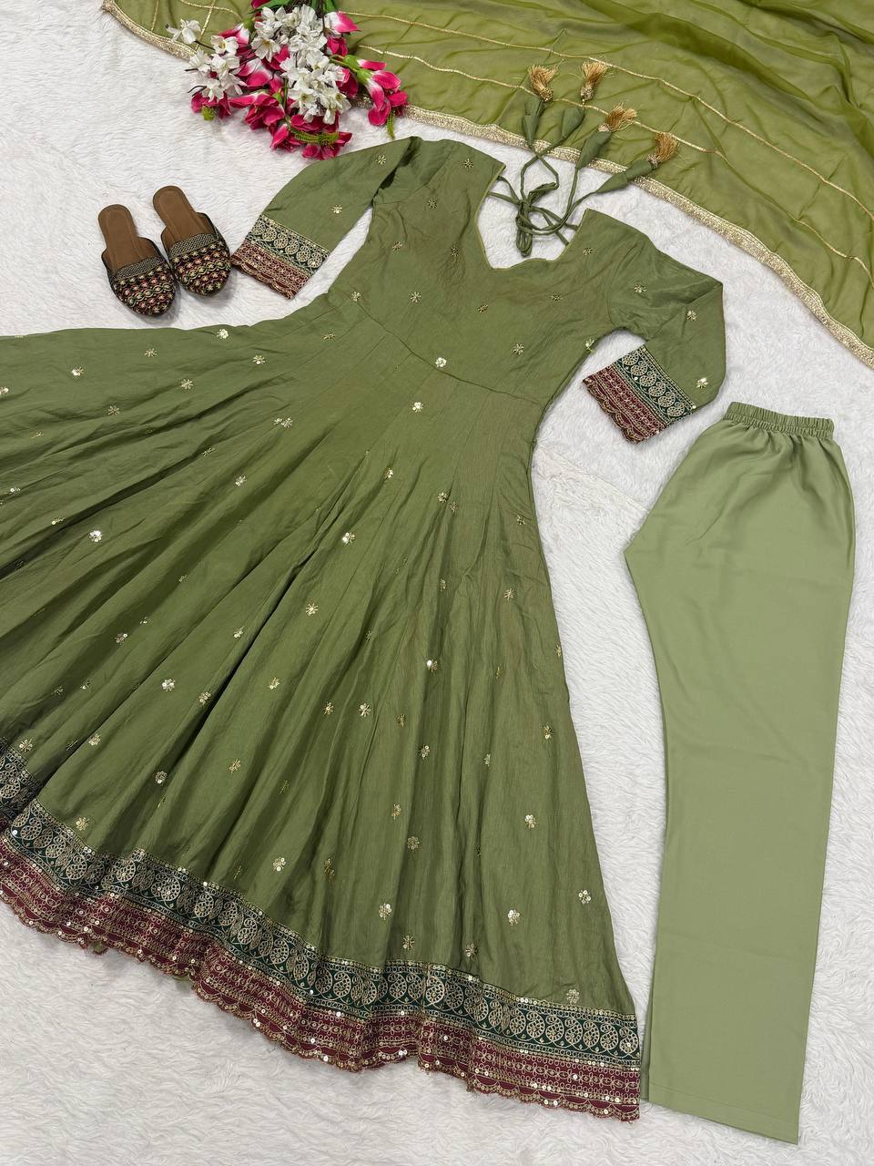 Designer Anarkali Suit in Heavy NC Vichitra Silk with Sequence & Embroidery Work | ND-5061