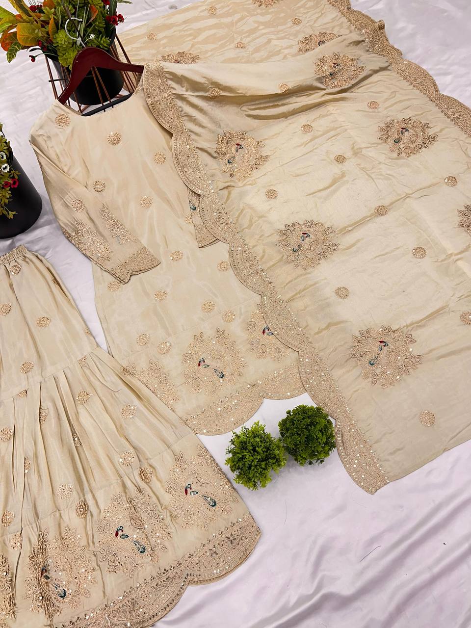 Chinon Silk Embroidered Prom Dress with Coding & Sequence Work
