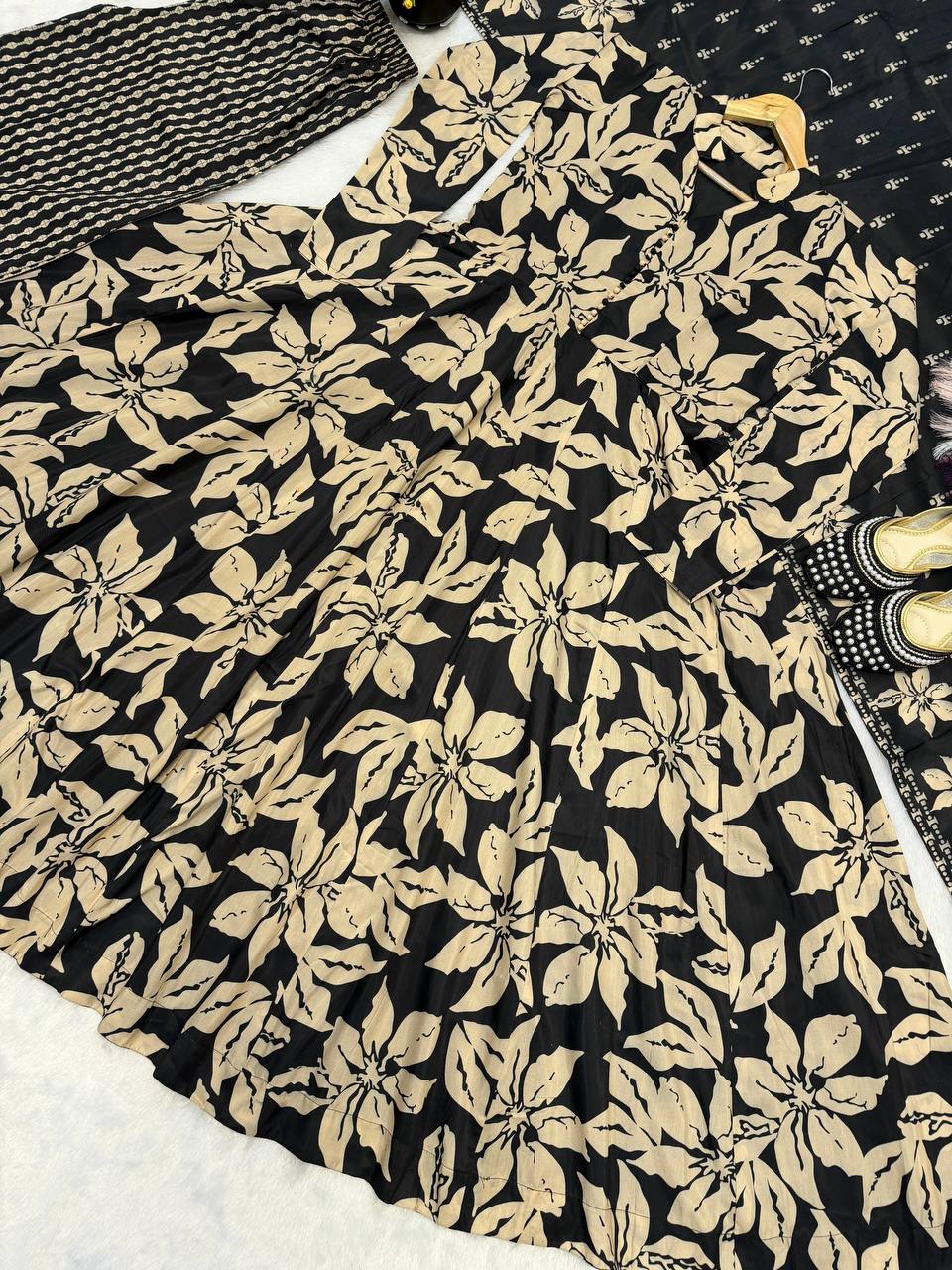 Designer Maslin Cotton Digital Print Anarkali Suit with Pant & Chiffon Dupatta