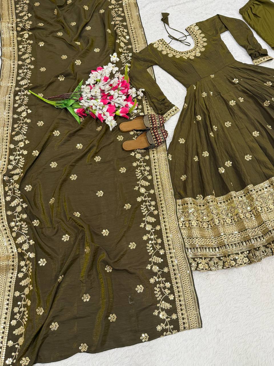 Designer Anarkali Suit in Heavy NC Vichitra Silk with 5mm Sequence & Embroidery Work