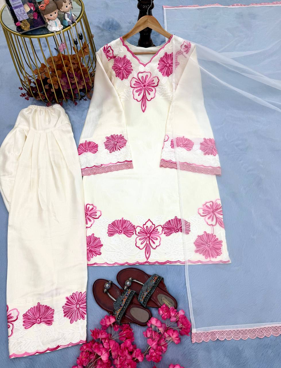 Silk Embroidered Sequins Straight Pant Suit Festive Wear