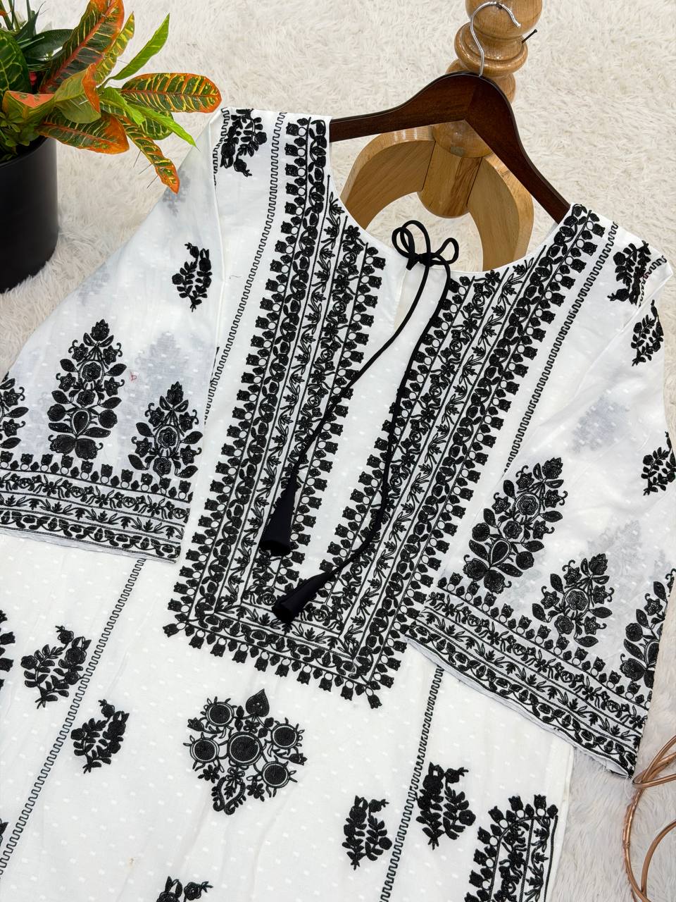 Designer Top & Pant in Rayon Butti Silk with Embroidery Chain Stitch Work | SRK-5349