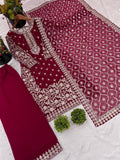 Maroon Faux Georgette Sequin Embroidery Salwar Suit