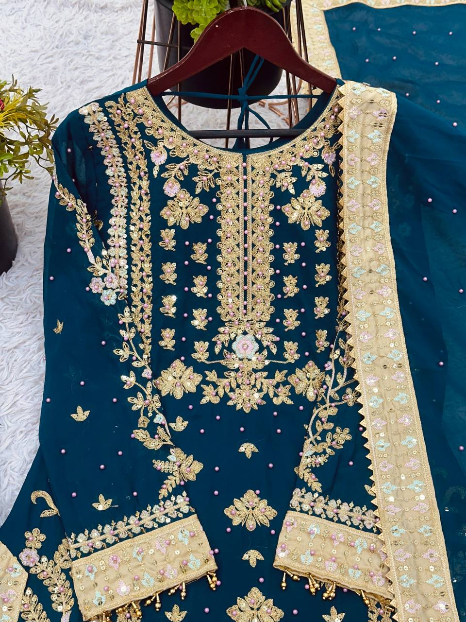 Blue Silk Embroidered Salwar Kameez — Pakistani Wedding & Eid Party Dress