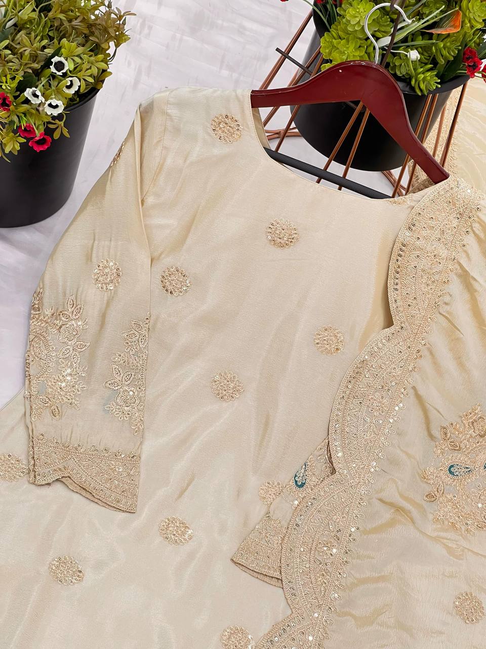 Chinon Silk Embroidered Prom Dress with Coding & Sequence Work