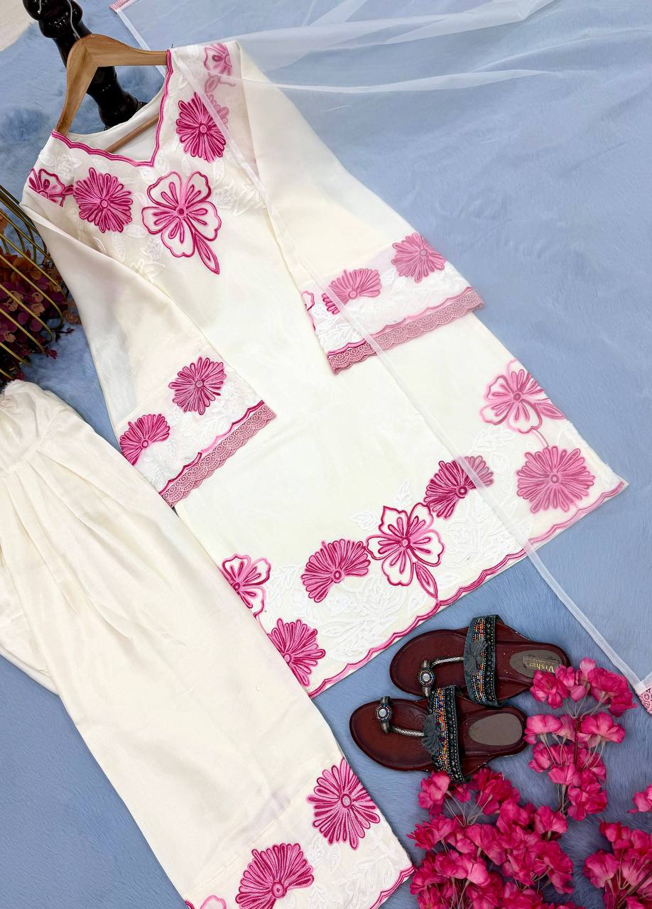 Silk Embroidered Sequins Straight Pant Suit Festive Wear