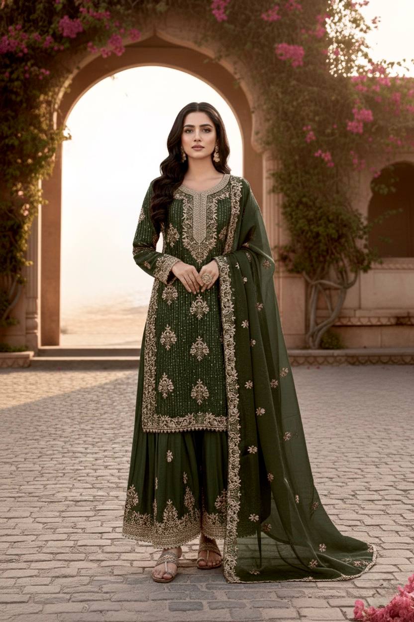 Silk Embroidered Stones Sequins Palazzo Suit Festive Wear