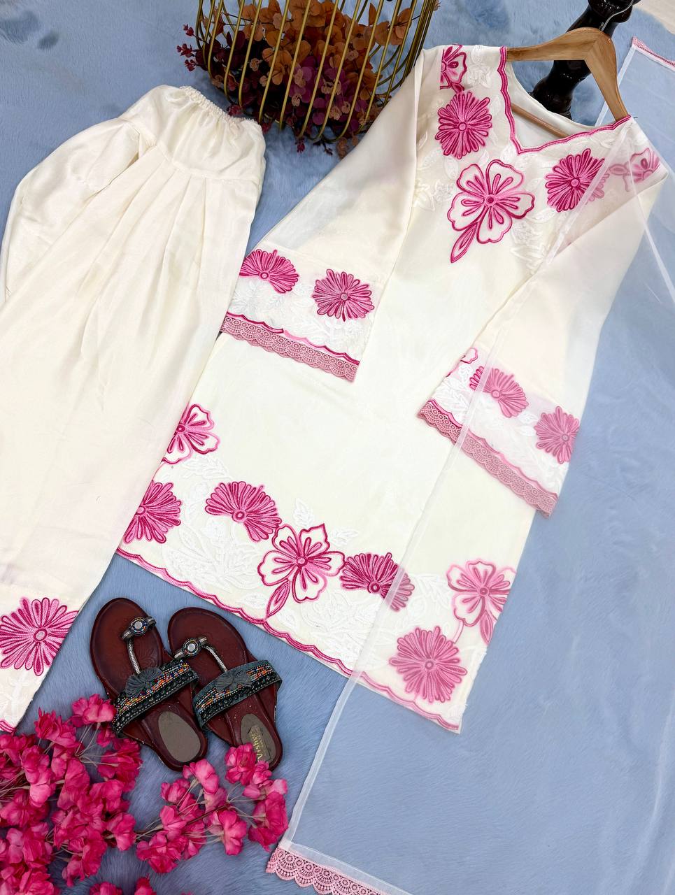 Silk Embroidered Sequins Straight Pant Suit Festive Wear