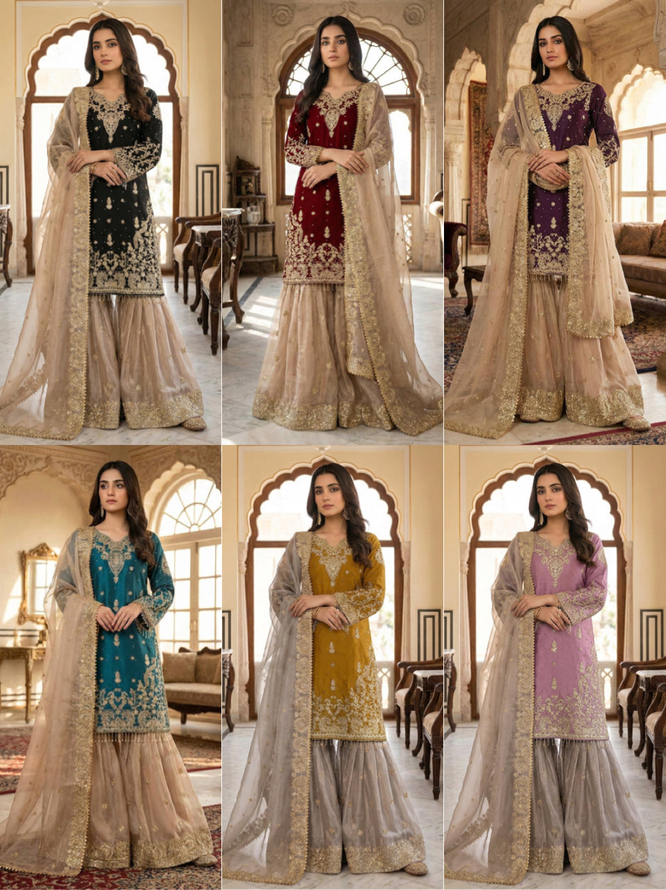 Royal Eid Designer Sharara Set | Heavy GMY Silk Embroidered 3-Piece – Fully Stitched