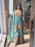 Fendy Silk Embroidered Sharara Pant Suit with Dupatta — Fully Stitched 3-Piece