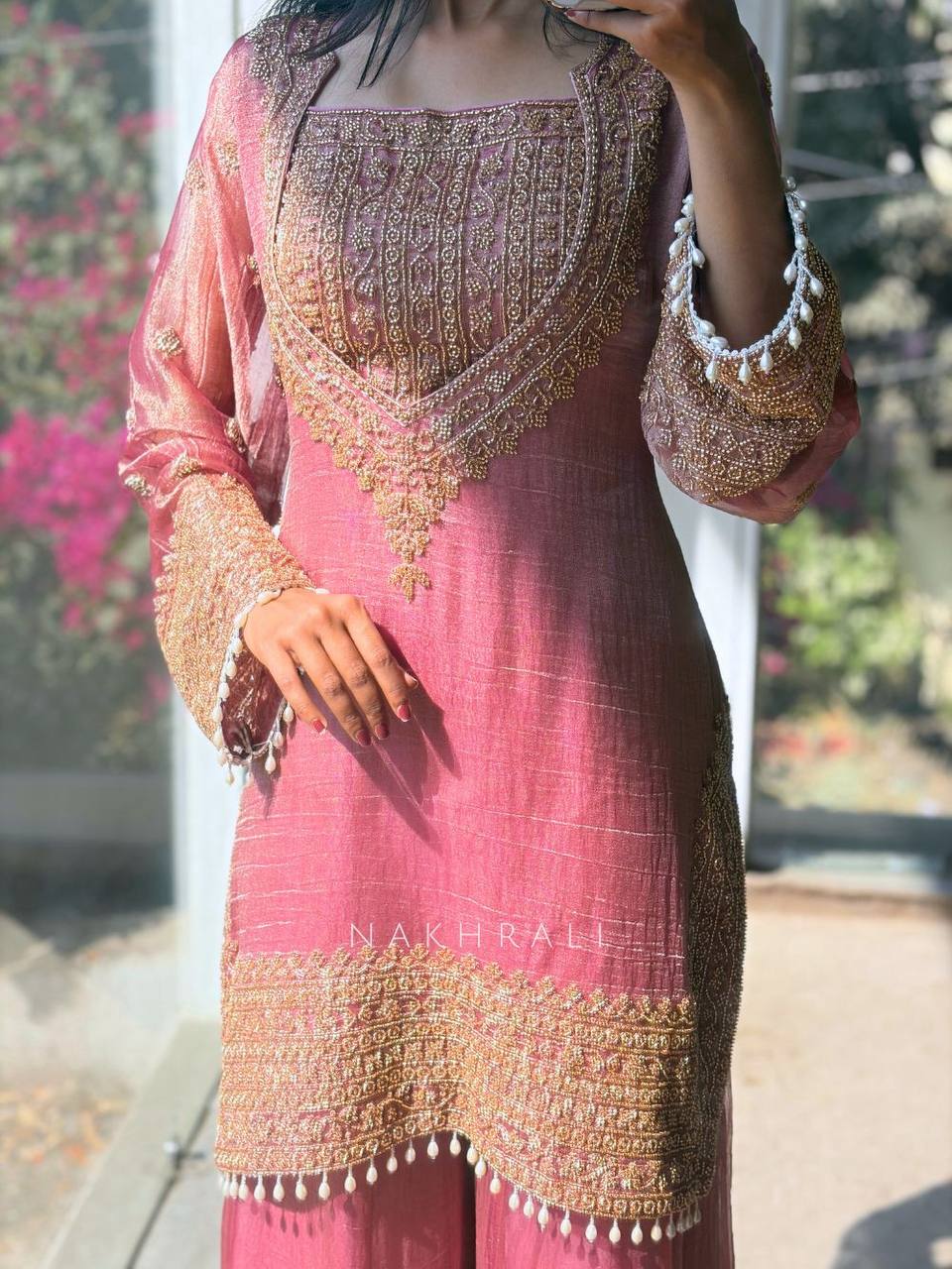 Fendy Silk Embroidered Sharara Pant Suit with Dupatta — Fully Stitched 3-Piece
