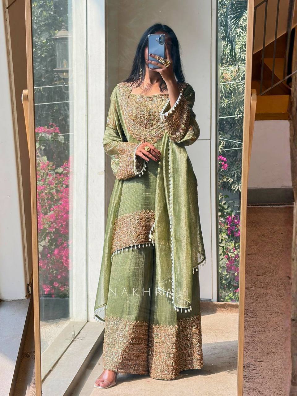 Fendy Silk Embroidered Sharara Pant Suit with Dupatta — Fully Stitched 3-Piece