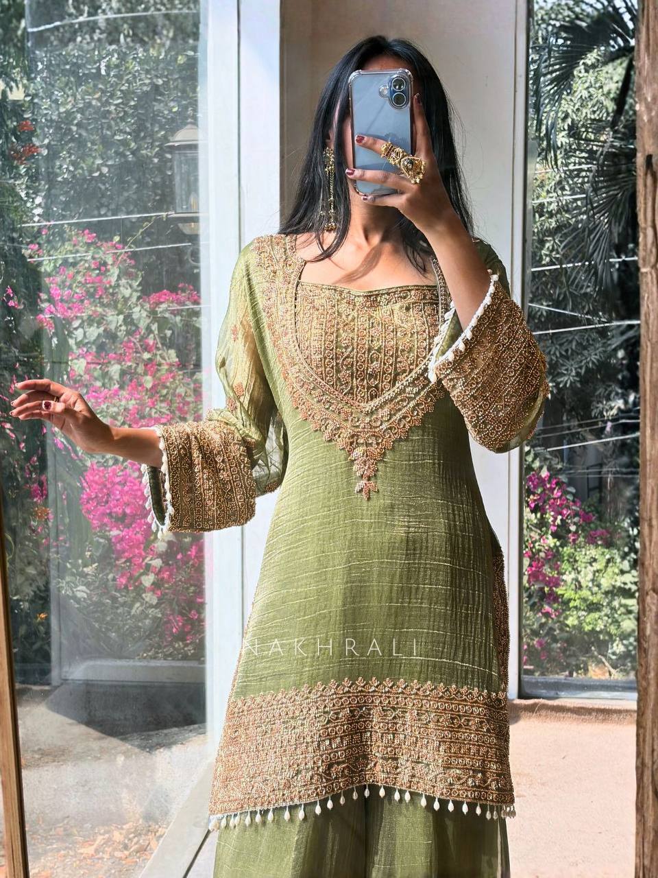 Fendy Silk Embroidered Sharara Pant Suit with Dupatta — Fully Stitched 3-Piece